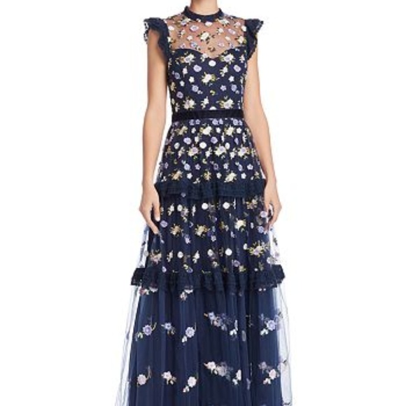 Aqua Embroidered Maxi Dress Ball Gown Size S NWT - Picture 4 of 8